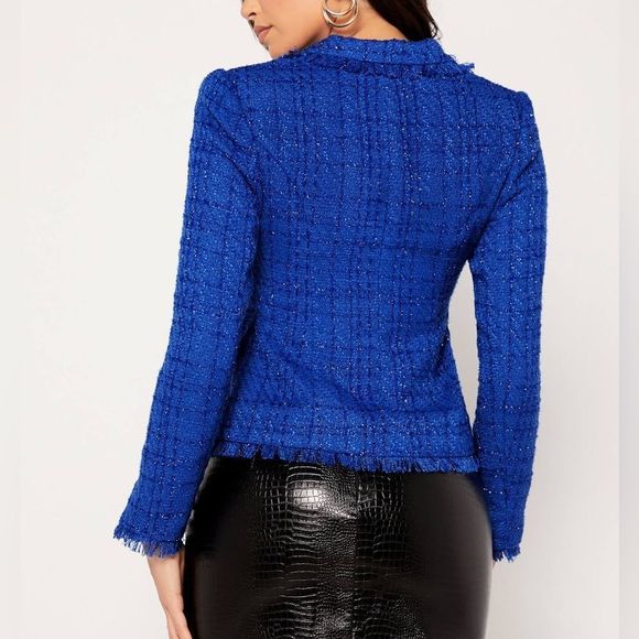 SHEIN Unity Double Breasted Raw Cut Tweed Overcoat - Picture 3 of 6